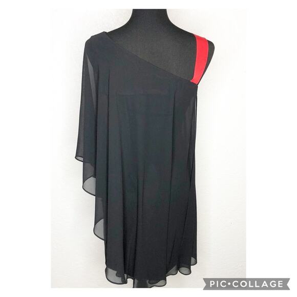 Erin Fetherston black sheer silk overlay one shoulder red strap dress size 6 - Picture 15 of 15